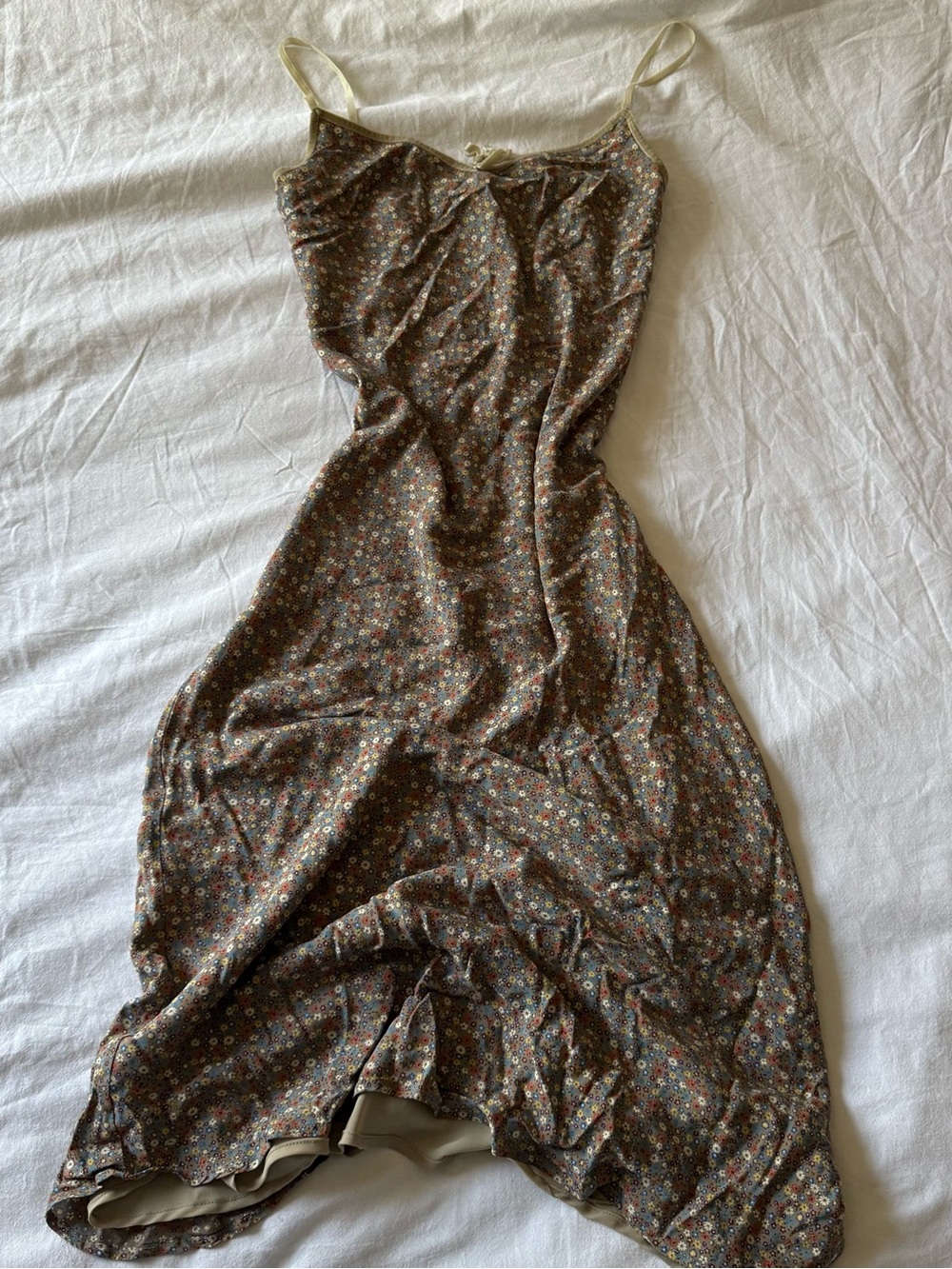 Vintage 90s Floral Slip Maxi Dress in Brown with Cream Straps